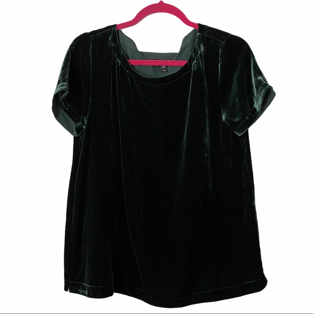 Eileen Fisher Sz S Green Velvet Silk Blouse Top